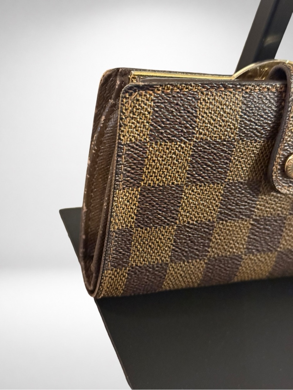 Louis Vuitton Authentic Damier Ebene French Purse Bifold Wallet Kiss Lock Brown - Picture 5 of 16